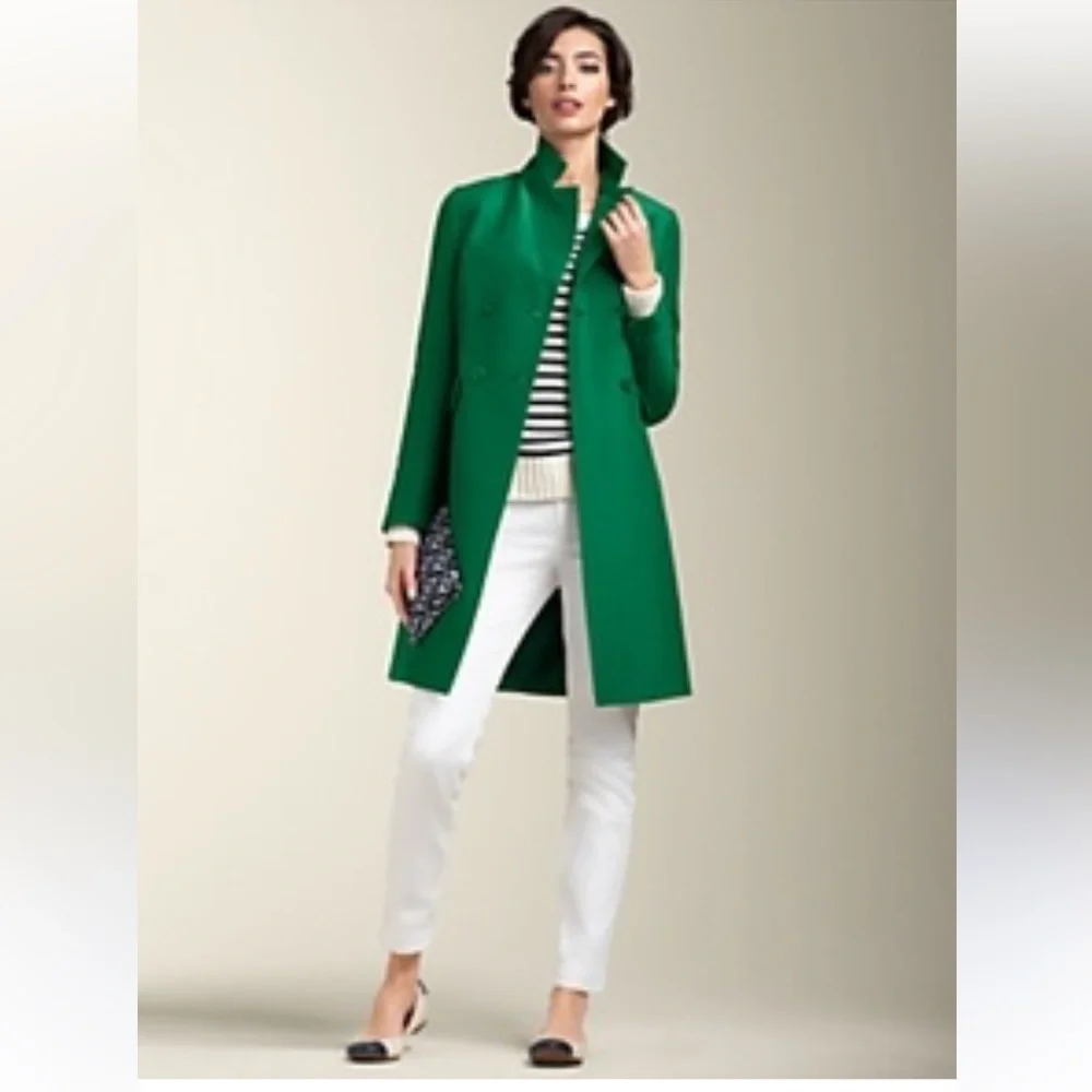 J.Crew Green Wool Blend Mockneck Zip Up Coat - Picture 1 of 16